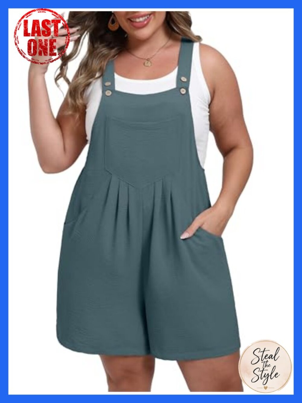 Plus Size Wide Leg Romper Adjustable Strap Short Overalls Pockets Beach